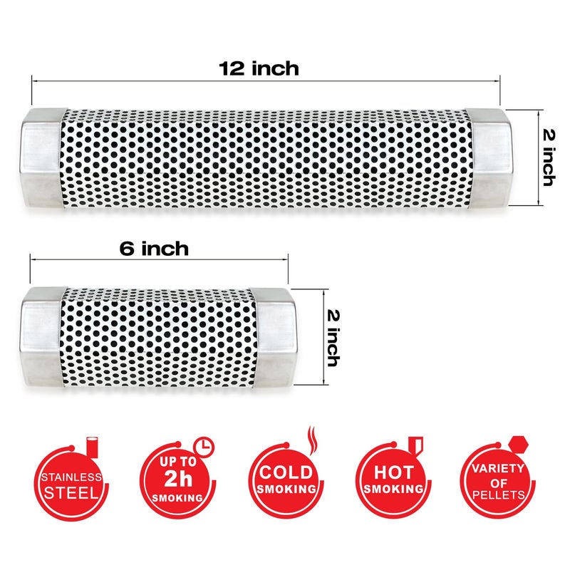 Kampfit Pellet Smoker Tube 6 Inches - Stainless Steel Perforated Wood Pellet Tube Smoker - for All Electric, Gas, Charcoal Grill or Smoker, Hot or Cold Smoking - Image 3